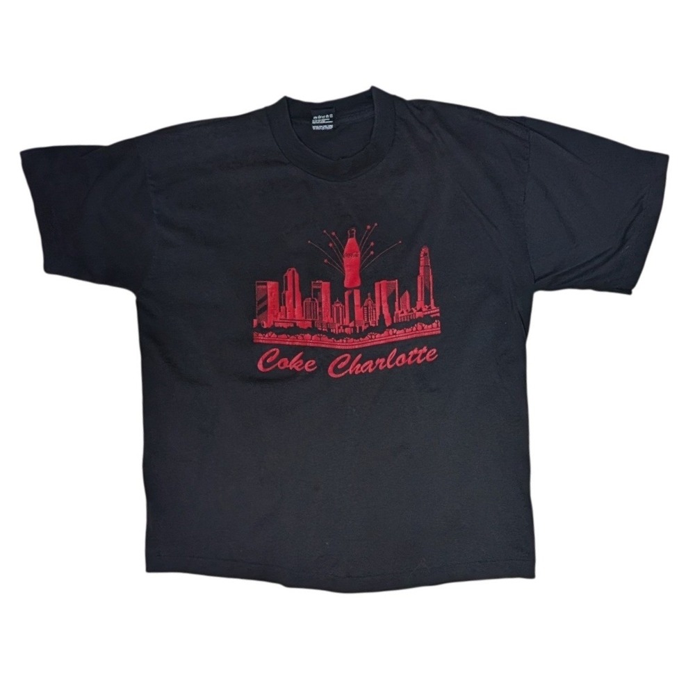 Fruit of the Loom T-Shirt Mens XL Black Coke Charlotte Skyline Single Stitch Tee